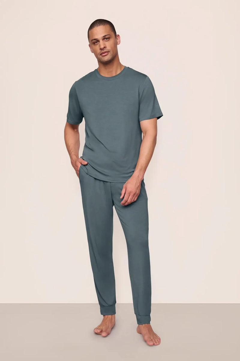 Eberjey Henry S/Slv Pant Pj Set Stone Blue