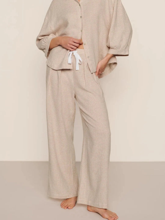 Eberjey Linen Blend Relaxed Pant Gingham White/Warm Taupe