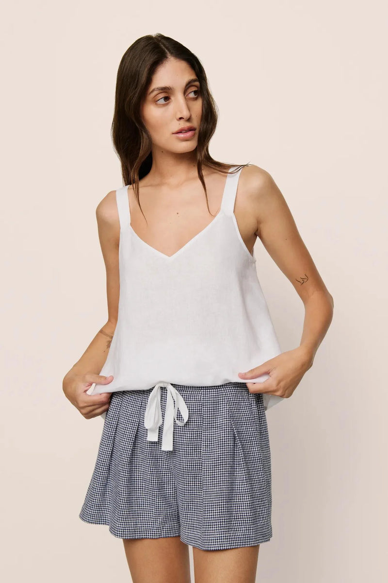 Eberjey Linen Blend Relaxed Short Gingham White/Navy