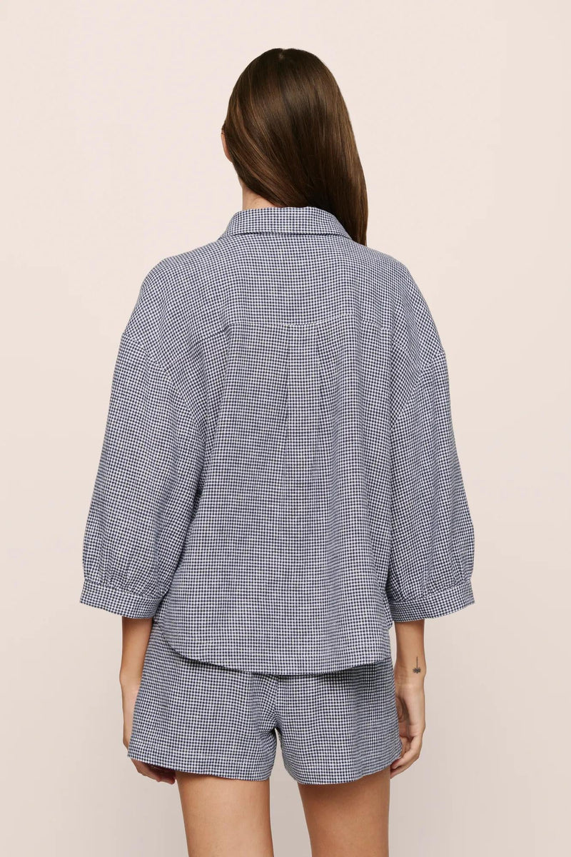 Eberjey Linen Blend Relaxed Short Gingham White/Navy