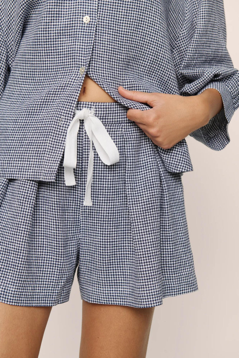 Eberjey Linen Blend Relaxed Short Gingham White/Navy