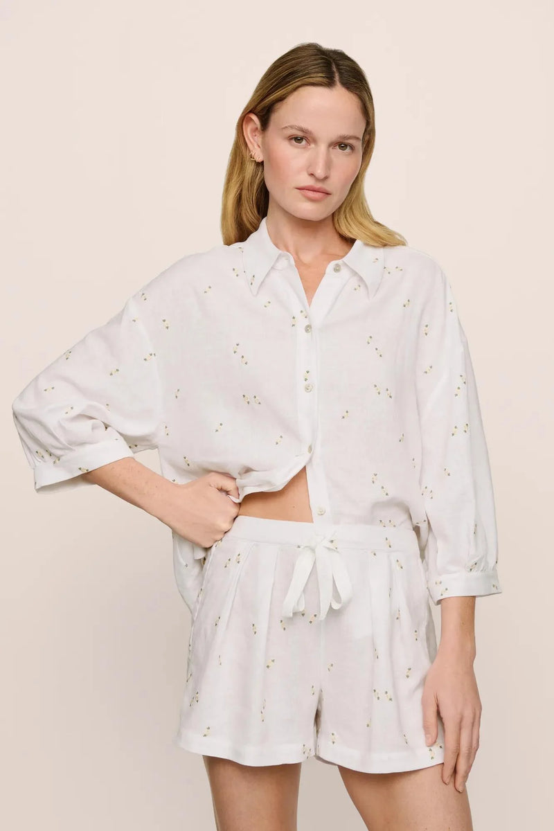 Eberjey Linen Blend Relaxed Short Summer Daisy White/Peach