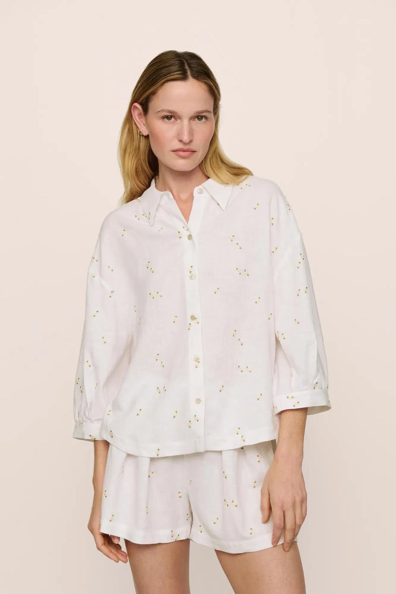Eberjey Linen Blend Relaxed Sleeve Top Summer Daisy White/Peach