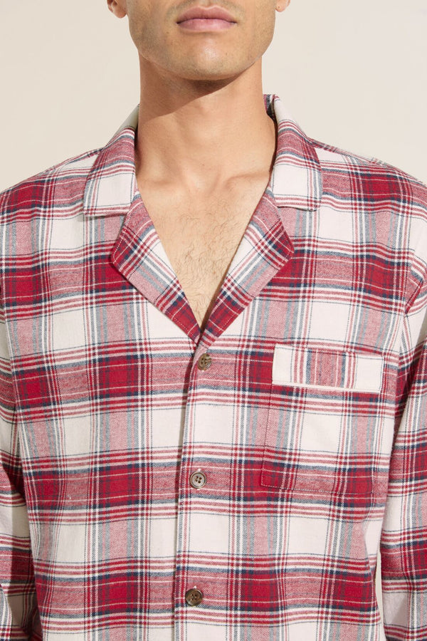 Eberjey Mens Flannel Long Pj Set Tartan Plaid Haute Red