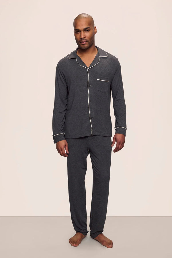 Eberjey William Long Pj Charcoal Heather/Ivory