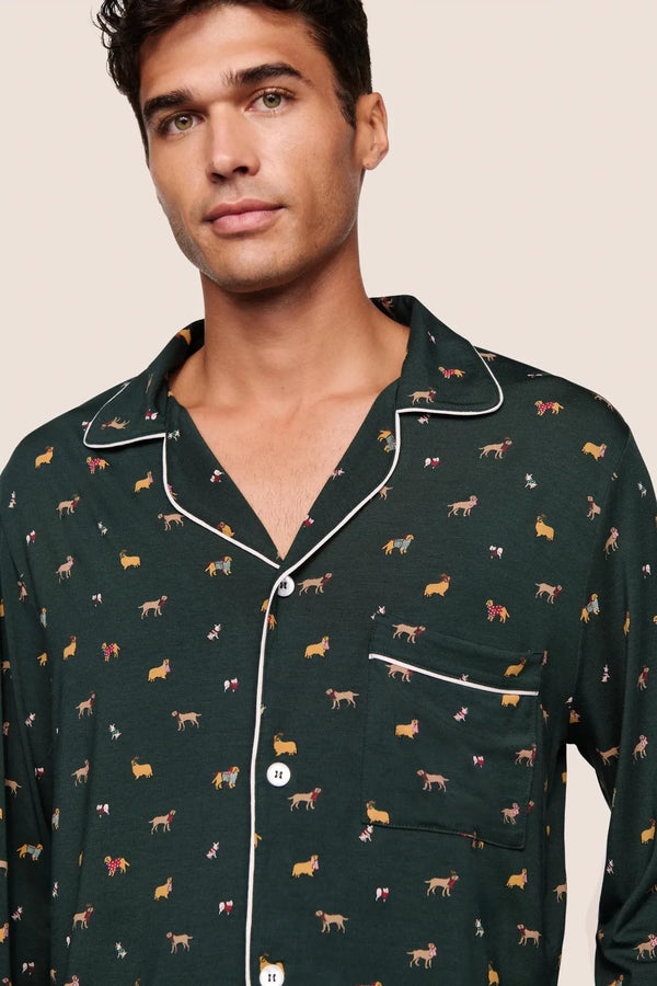 Eberjey William Printed Long Pj Holiday Dogs Pine/Ivory