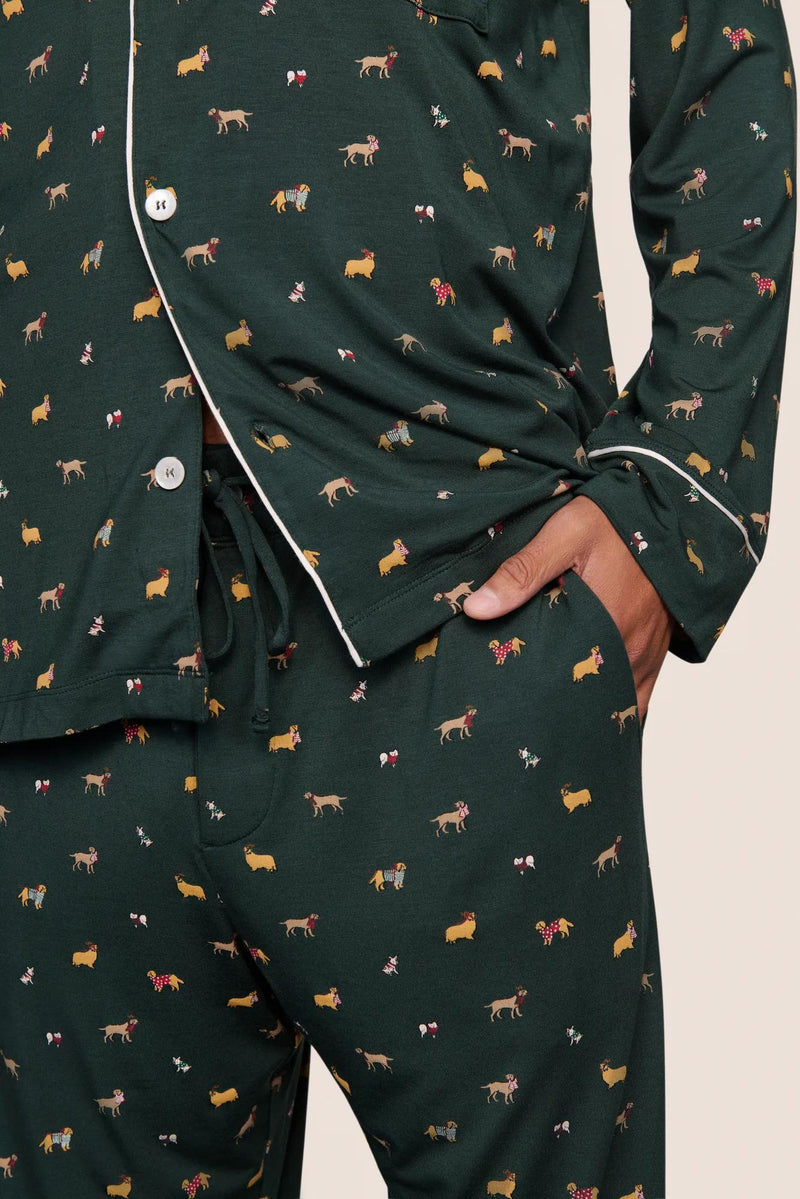 Eberjey William Printed Long Pj Holiday Dogs Pine/Ivory