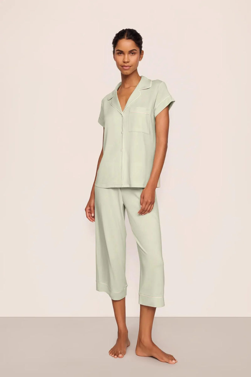 Eberjey Gisele S/Slv Crop Pj Set Mint Cream/Ivory
