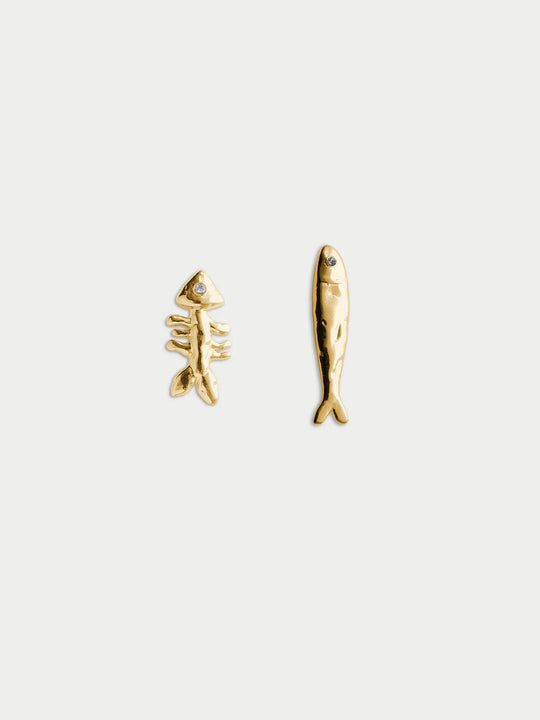 Eliou Sardine and Fishbone Earrings Gold Plated