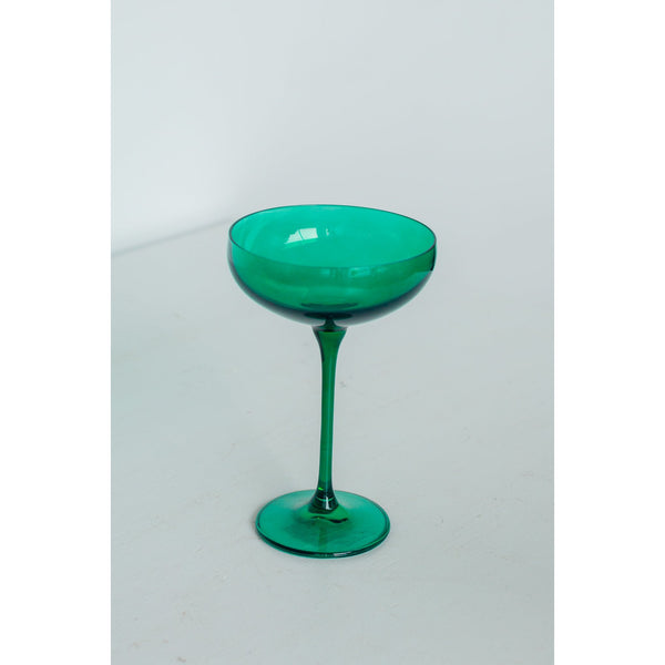 Estelle Colored Glass Champagne Coupe Stemware Emerald Green