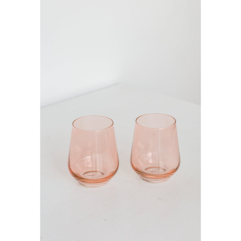 Estelle Colored Glass Wine Stemless Coral Peach Pink