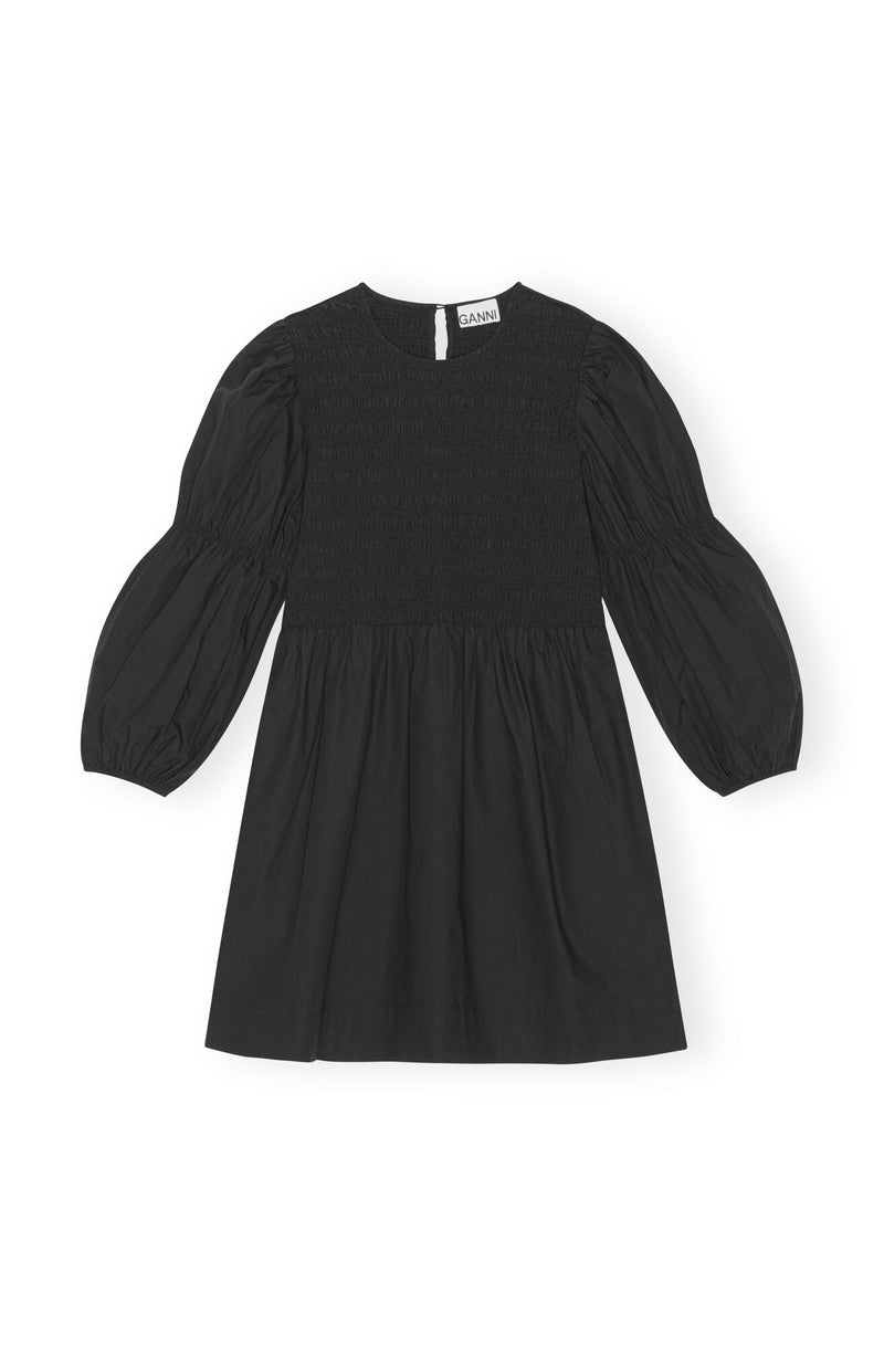 Ganni Cotton Poplin Mini Smock Dress Black