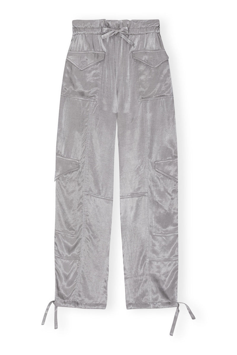 Ganni Washed Satin Pants Frost Gray