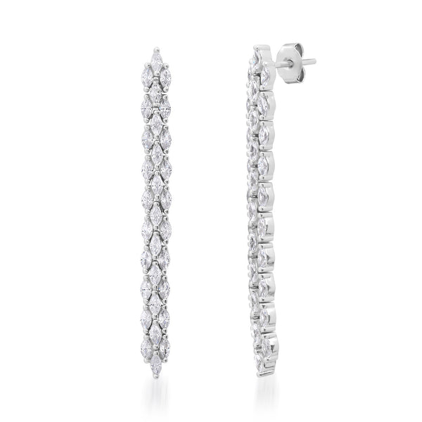 Tai 925 Silver Earring 3 lines marquise White cz 44mm