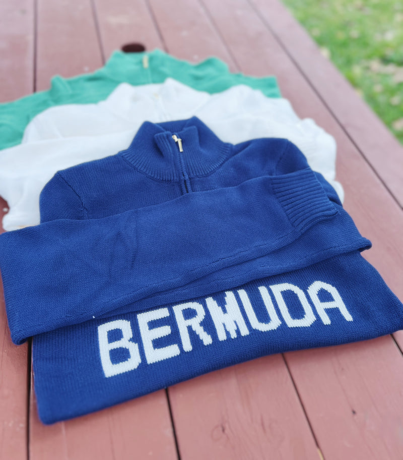 Bermuda Sweater Quarter Zip Navy/Ivory