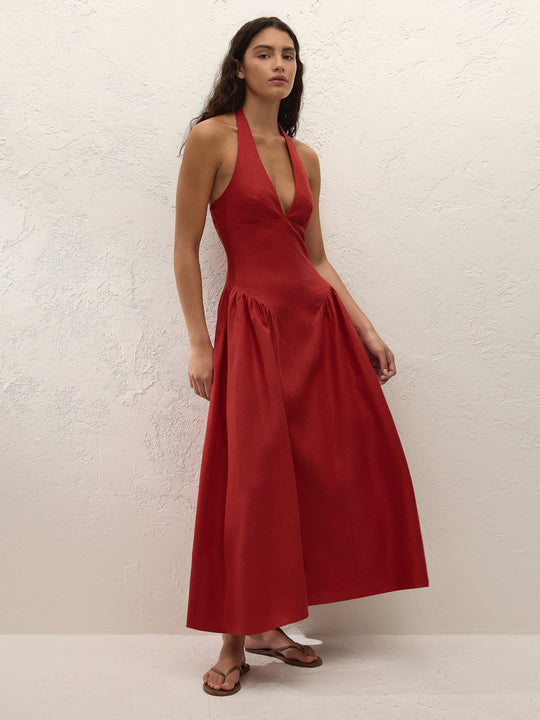 Faithfull The Brand La Cala Midi Dress - Chilli