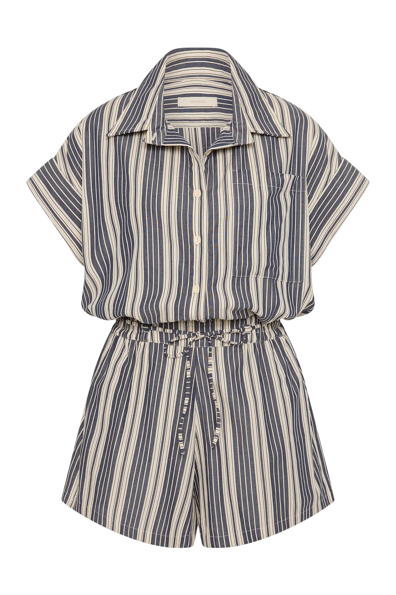 Faithfull the Brand Cyrene Playsuit Antique Navy Stripe
