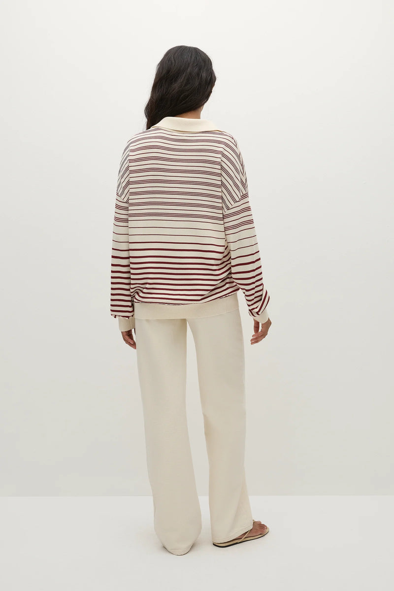 Faithfull the Brand Harlow Oversized Polo Scandi Stripe Red Cream