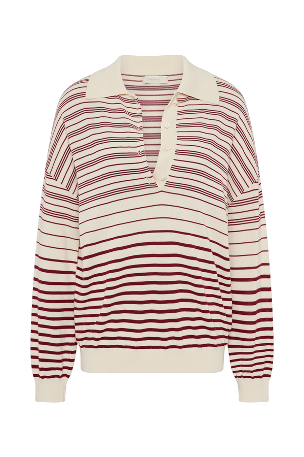 Faithfull the Brand Harlow Oversized Polo Scandi Stripe Red Cream