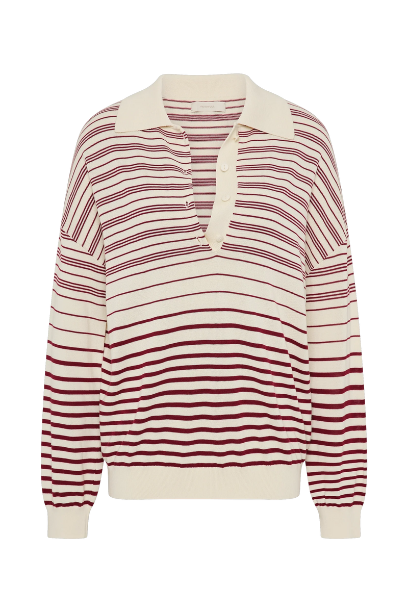 Faithfull the Brand Harlow Oversized Polo Scandi Stripe Red Cream