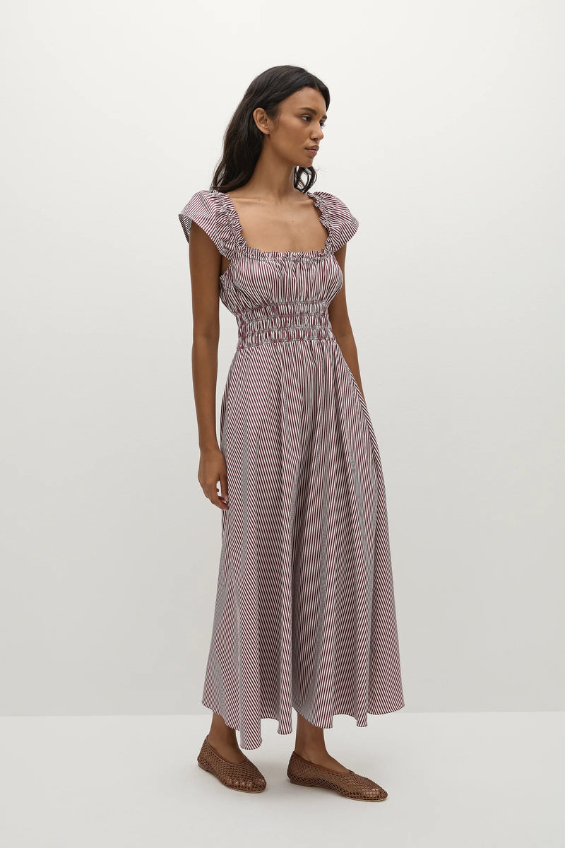 Faithfull the Brand Janne Midi Dress Maia Stripe Burgundy