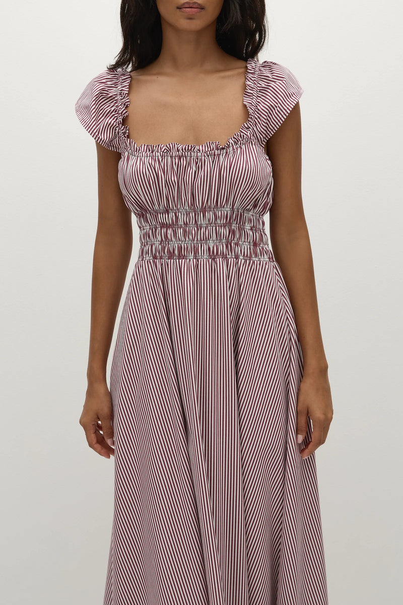 Faithfull the Brand Janne Midi Dress Maia Stripe Burgundy
