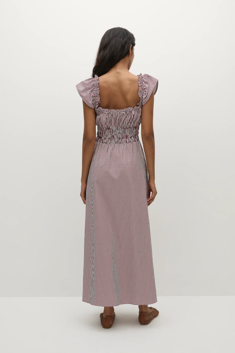 Faithfull the Brand Janne Midi Dress Maia Stripe Burgundy