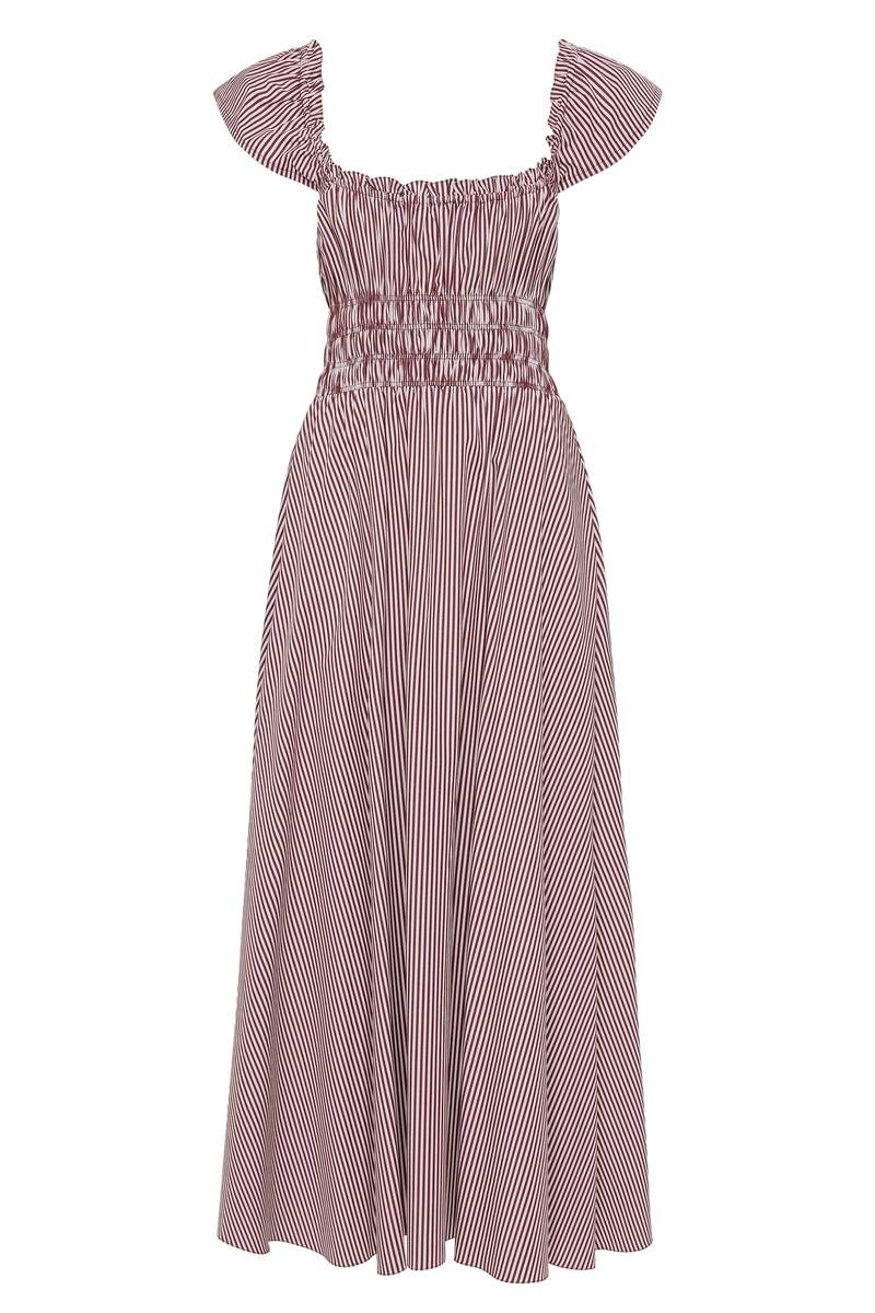 Faithfull the Brand Janne Midi Dress Maia Stripe Burgundy