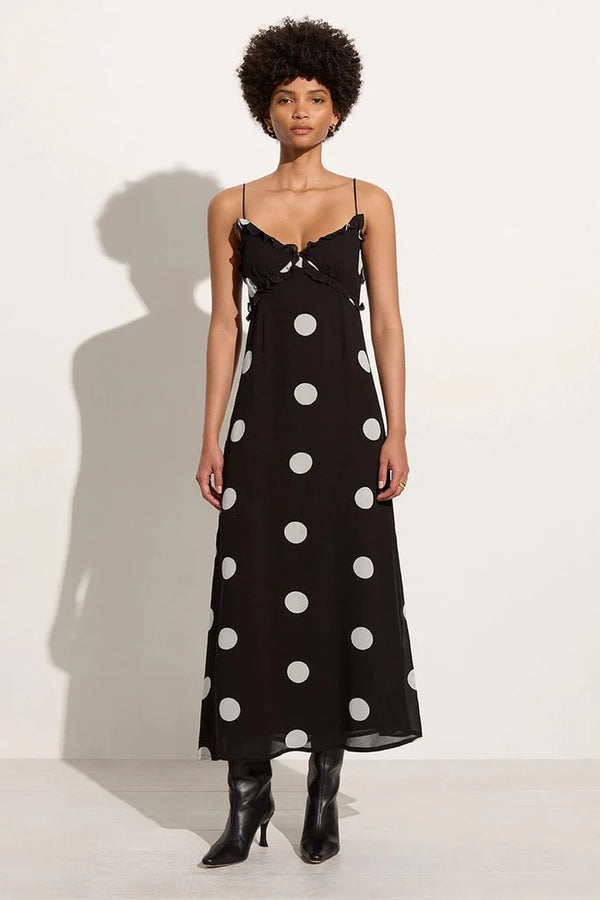 Faithfull the Brand Maye Midi Dress - Veia Polka Dot - Chocolate