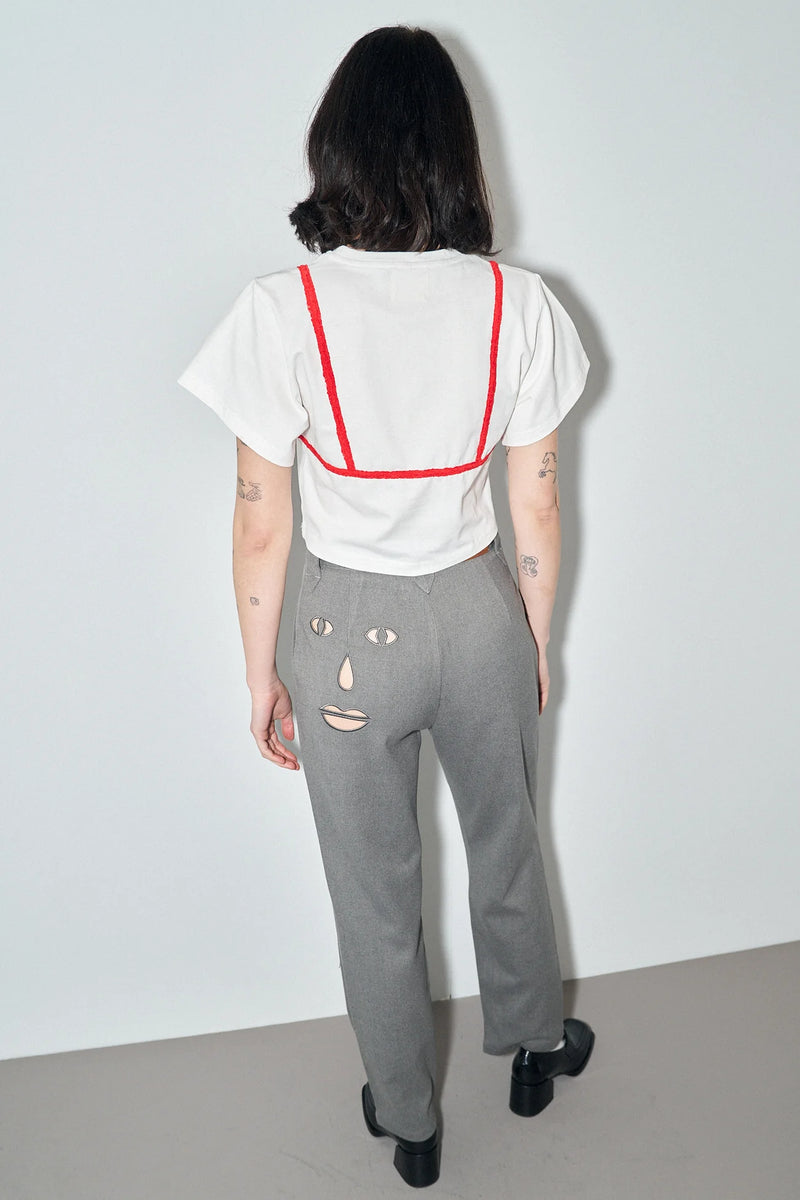 Fashion Brand Company Face Cut Out Trousers Gray