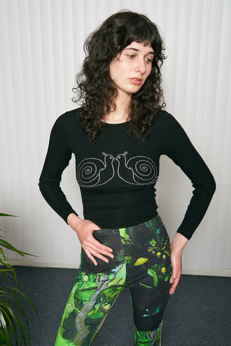 Fashion Brand Company Kissing Snails Long Sleeve Tencel Rib Shirt Black