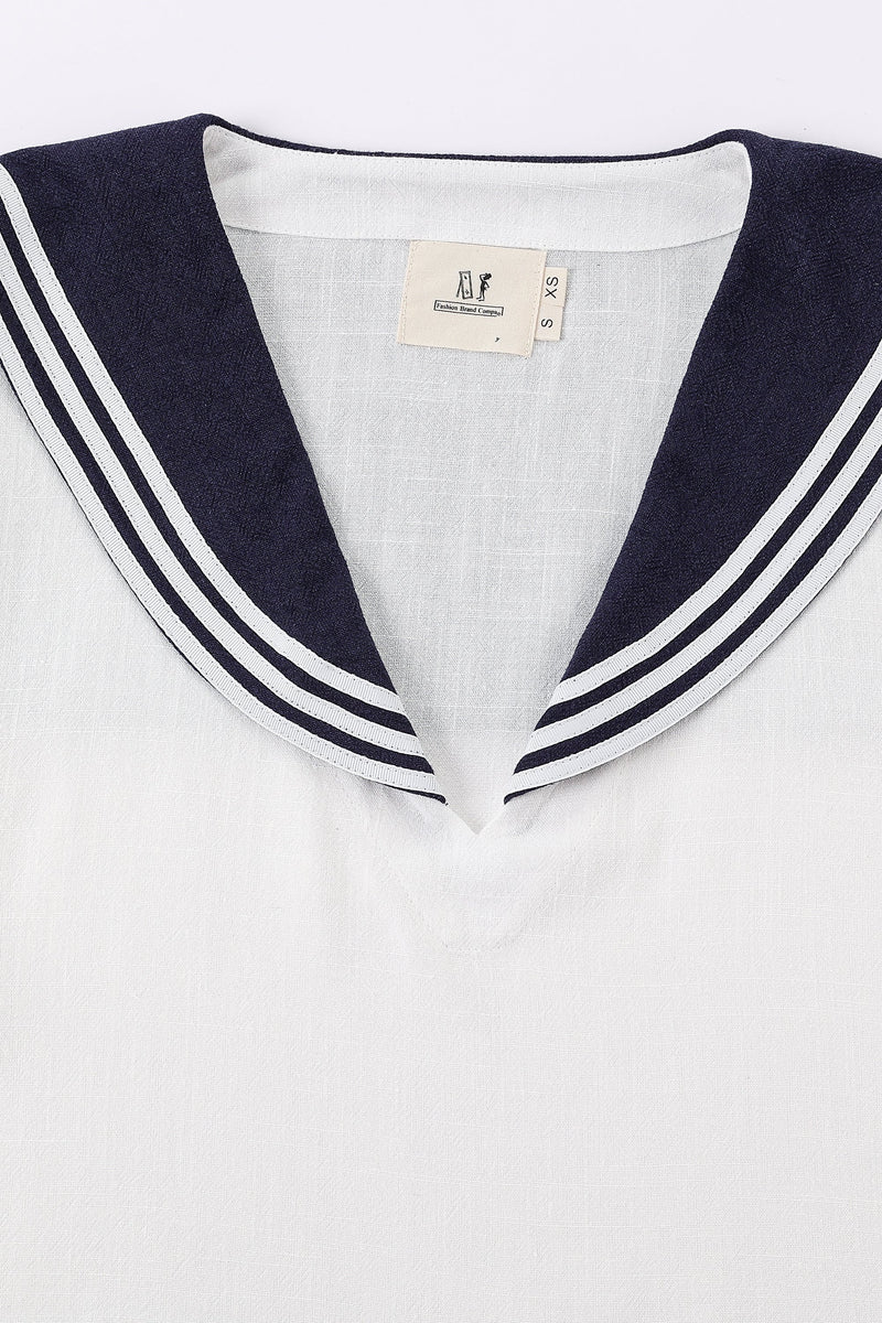 Fashion Brand Company Linen Sailor Crop Top White/Navy