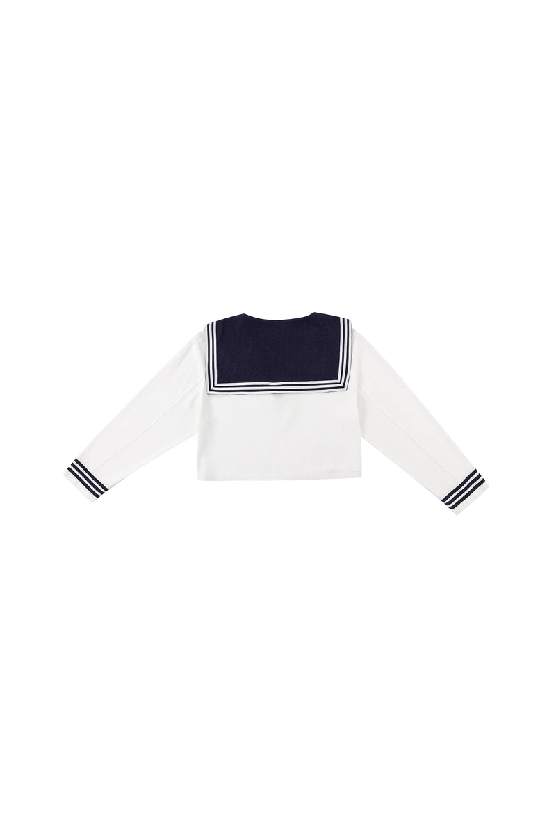 Fashion Brand Company Linen Sailor Crop Top White/Navy