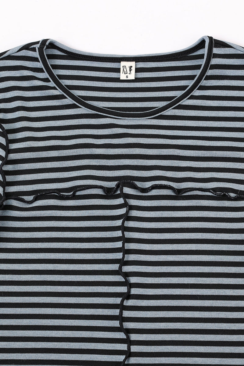 Fashion Brand Company Long Sleeve Knit Tencel/Wool Top Blue Stripe