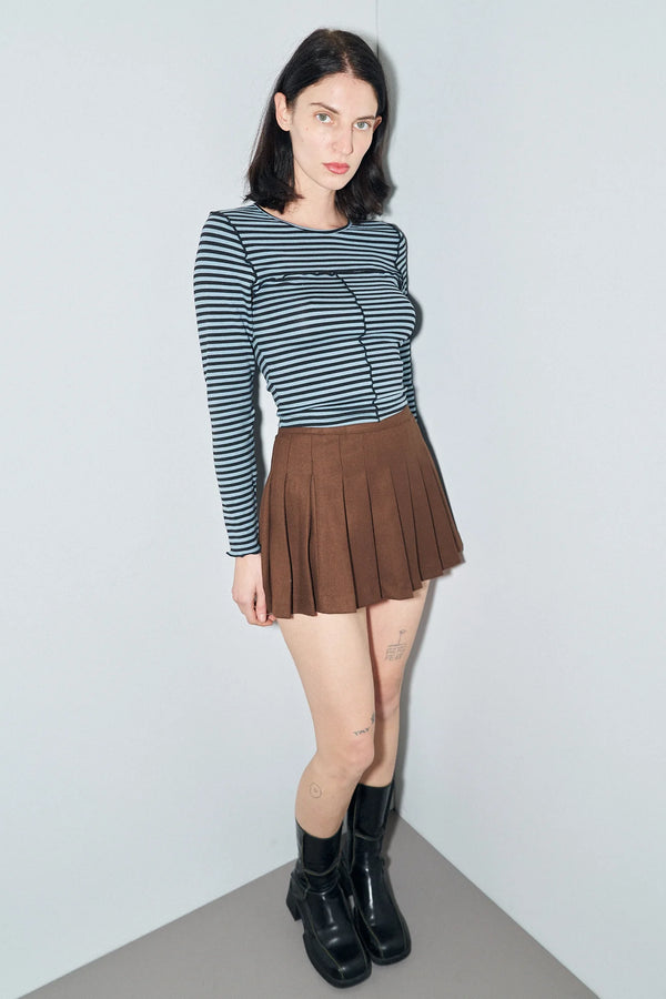 Fashion Brand Company Long Sleeve Knit Tencel/Wool Top Blue Stripe