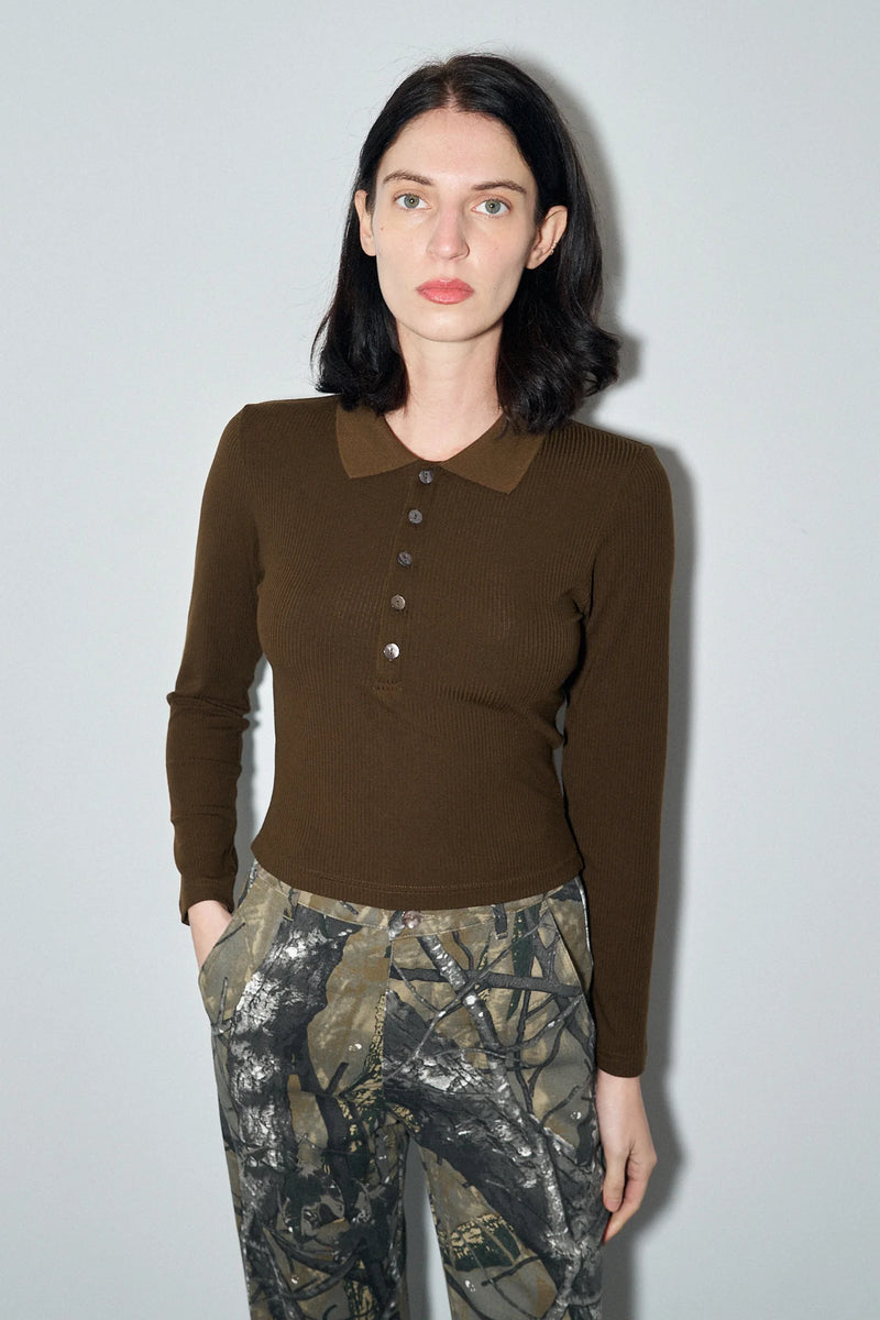Fashion Brand Company Long Sleeve Polo Coffee