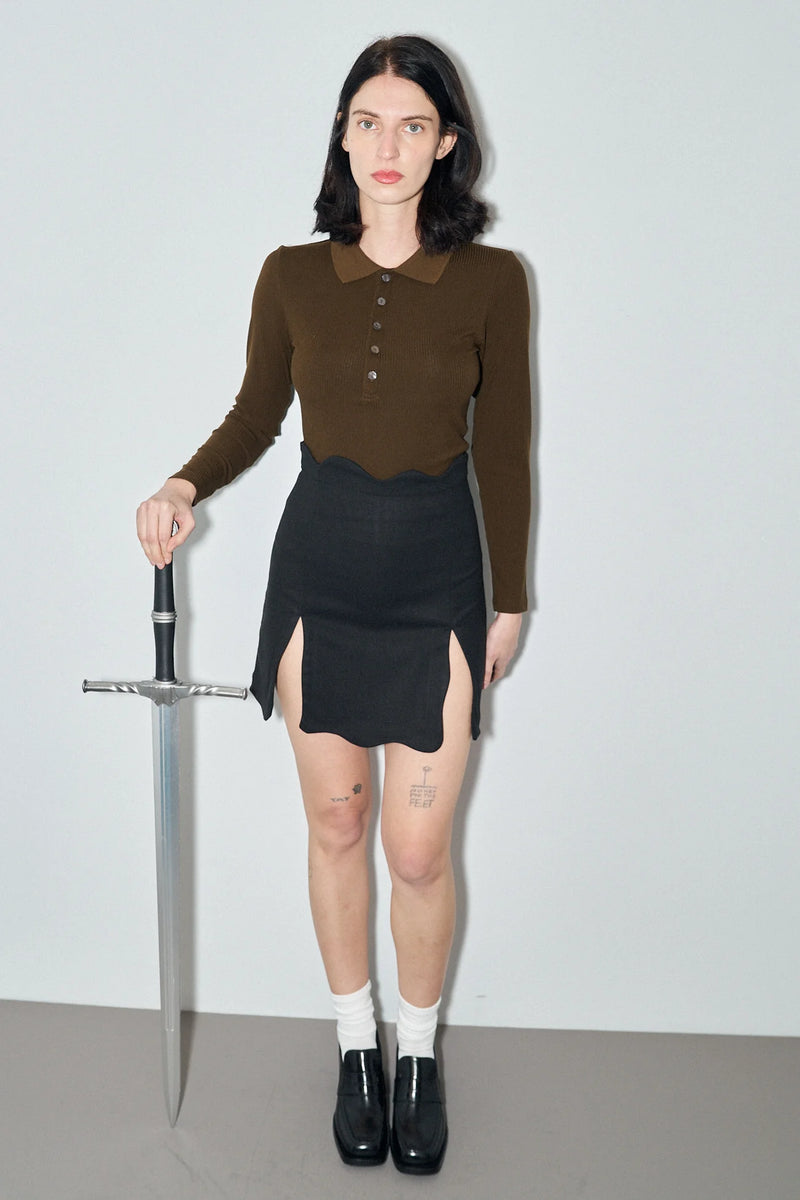 Fashion Brand Company Long Sleeve Polo Coffee