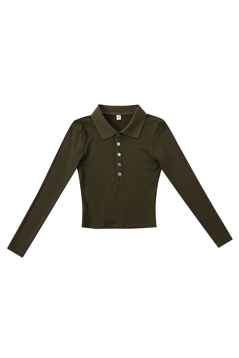 Fashion Brand Company Long Sleeve Polo Coffee