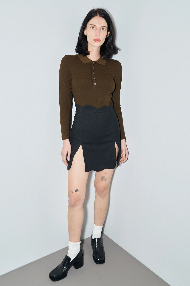 Fashion Brand Company Long Sleeve Polo Coffee