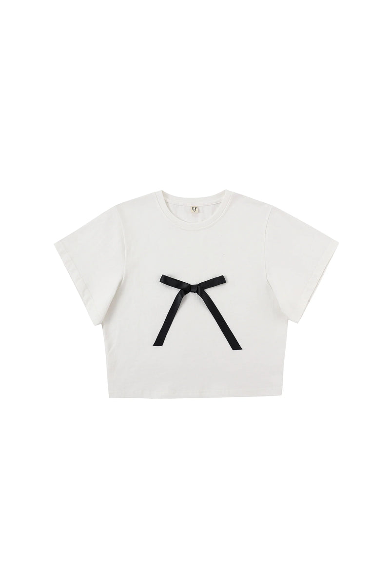 Fashion Brand Company Single Bow Cotton Tee Shirt White/Black