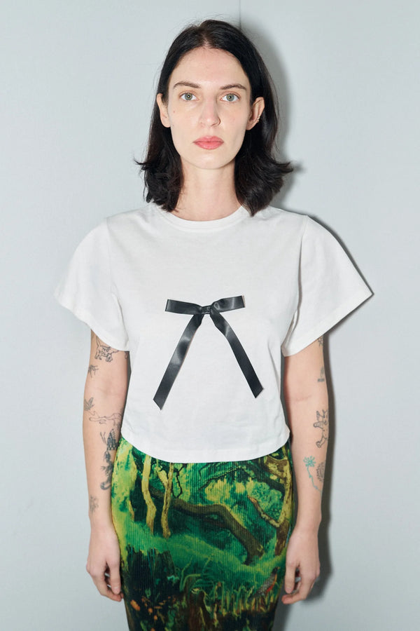 Fashion Brand Company Single Bow Cotton Tee Shirt White/Black