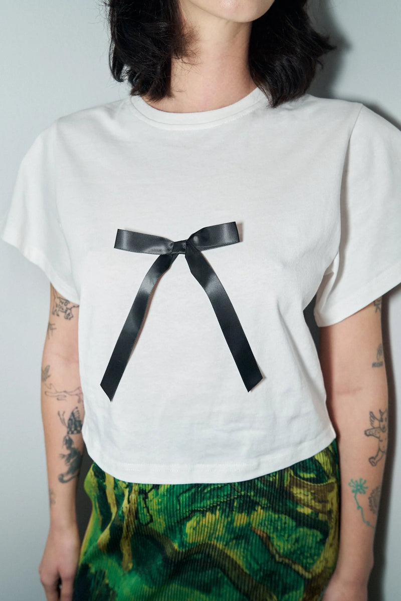 Fashion Brand Company Single Bow Cotton Tee Shirt White/Black