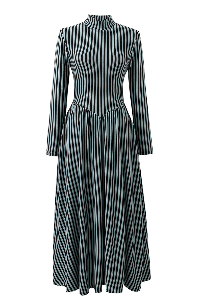 Fashion Brand Company Tencel & Wool Long Sleeve Travel Dress Blue Stripe