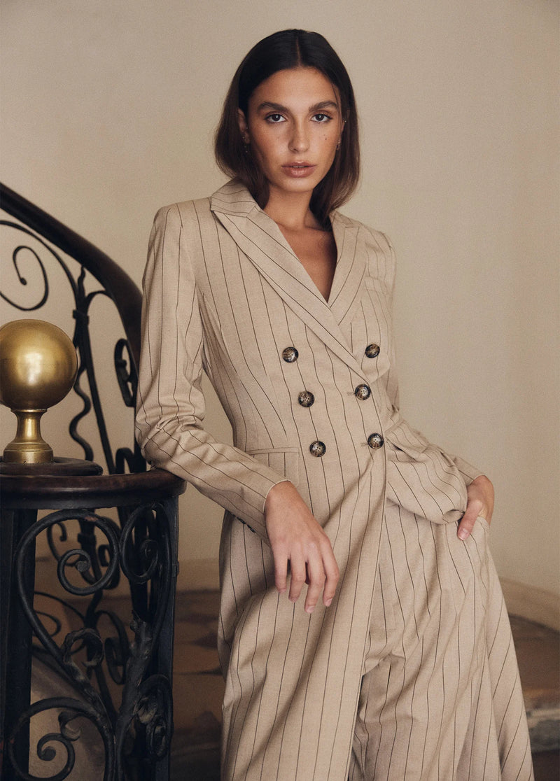 Favorite Daughter The Meyer Coat Natural Pinstripe