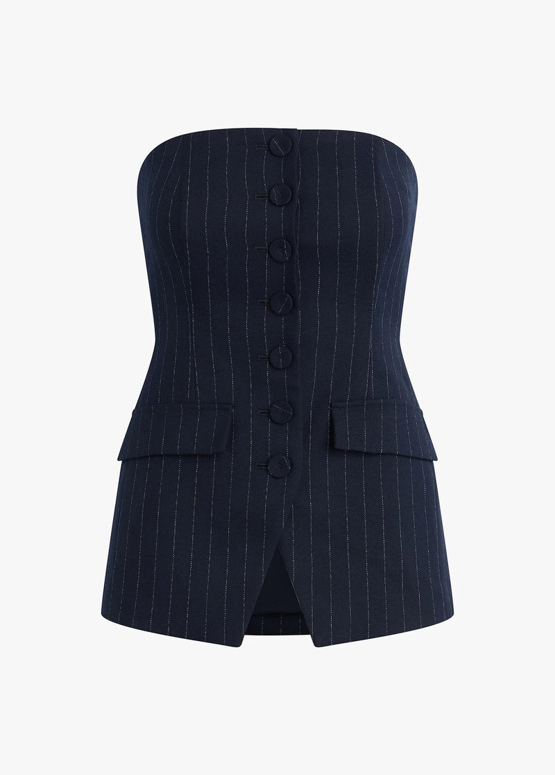 Favorite Daughter The Phoebe Bustier Navy Pinstripe