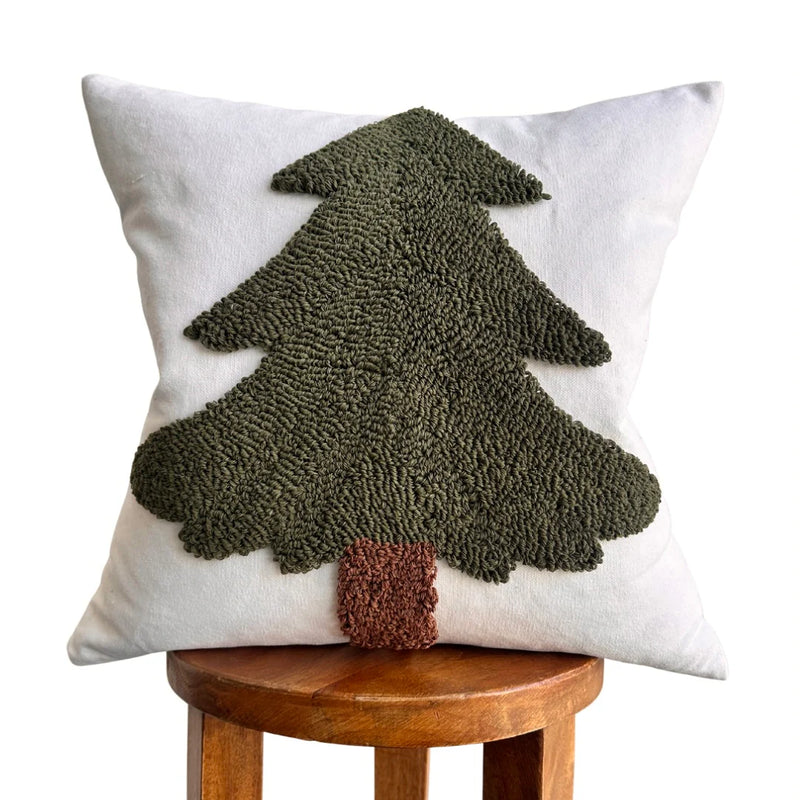 Busa Designs Forest Green Tufted Christmas Tree Pillow Cover