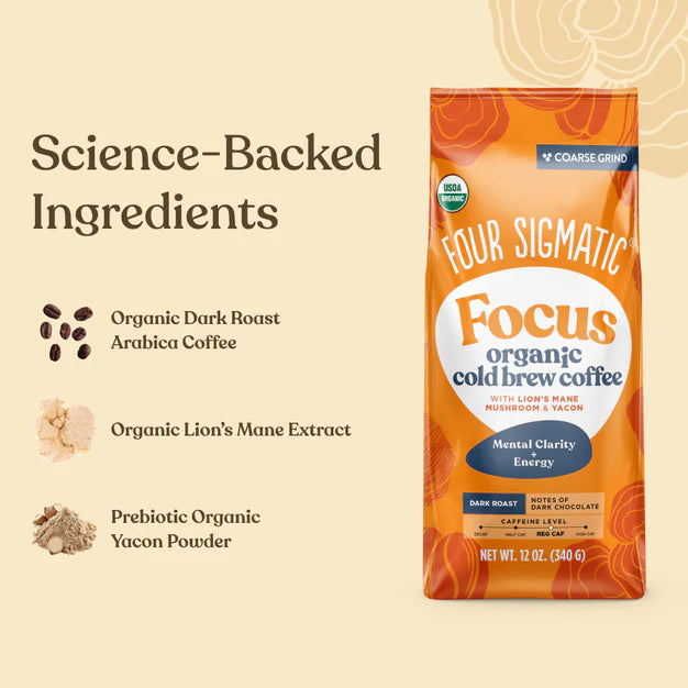 Four Sigmatic  FOCUS Cold Brew Organic Ground Coffee with Lion'sMane & Yacon Mushrooms