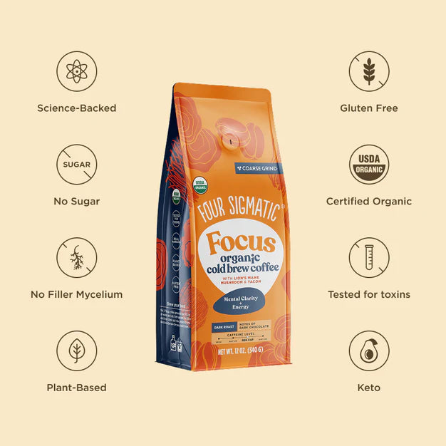 Four Sigmatic  FOCUS Cold Brew Organic Ground Coffee with Lion'sMane & Yacon Mushrooms
