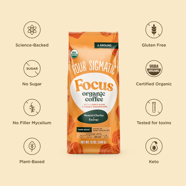 Four Sigmatic  FOCUS Organic Ground Coffee with Lion's Mane &Chaga Mushrooms