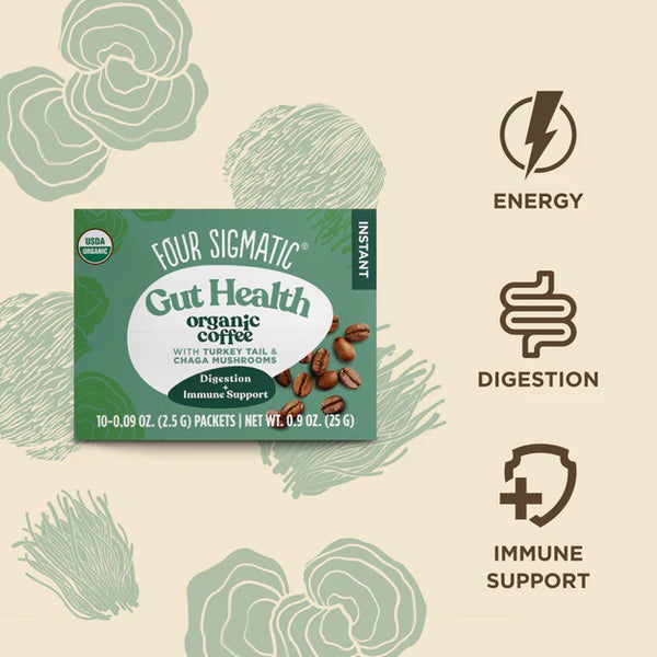 Four Sigmatic  GUT HEALTH Organic Instant Coffee Mix with Chaga &Cordyceps Mushrooms